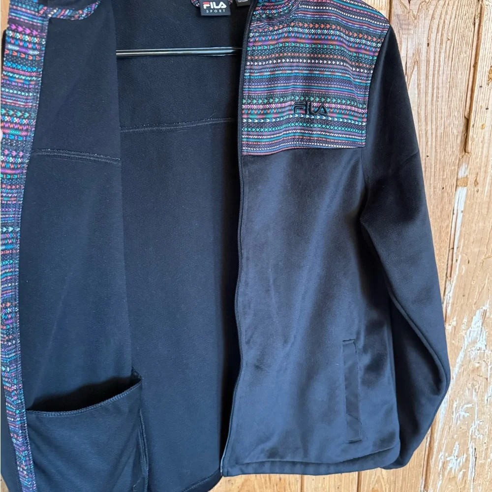 Fila Sport Black Fleece Jacket w/ Aztec Shoulder Panel – L - Picture 6 of 10